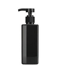 Obraz premium Sleek black square dispenser bottle with pump against black background