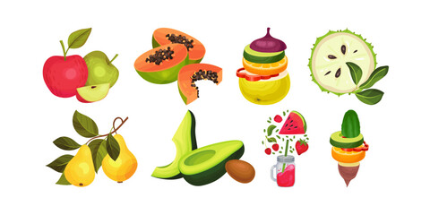 Vibrant and healthy fruits and vegetables arranged in a dynamic and colorful composition, perfect for wellness and nutrition concepts