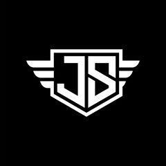 JS Logo vector image of initial shield with wing outline and simple shield