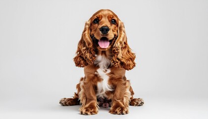 Happy Cocker Spaniel Sitting on White Background with Playful Expression