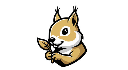 Cartoon Squirrel Mascot Holding a Leaf with a Cheerful Expression.