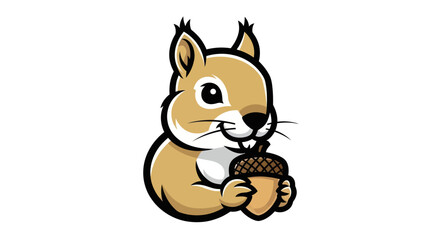 Cartoon Squirrel Mascot Holding Acorn with Cute and Playful Design.