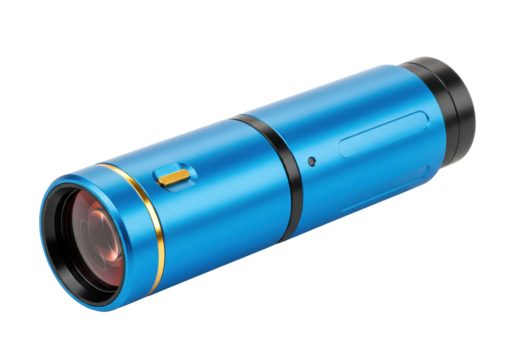 Isolated blue spyglass telescope, optical instrument for covert observation and distant viewing