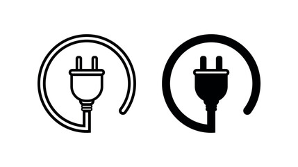 Circular Power Plug Icon, Minimal Electric Connector with Coiled Cable Vector for UI and Branding