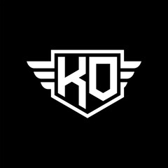 Obraz premium KO Logo vector image of initial shield with wing outline and simple shield