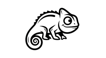 Chameleon Cartoon Illustration with Spiraled Tail and Big Eyes.