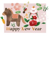 北欧風馬の鏡餅年賀状イラスト