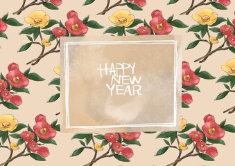 椿のシームレス背景年賀状イラスト