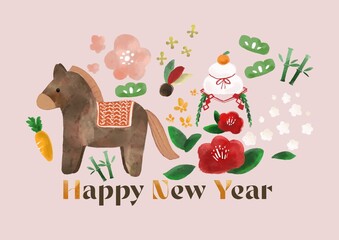 かわいい北欧風午年イラストの年賀状