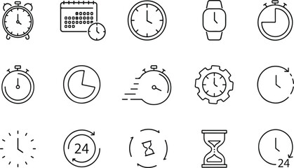 Time and Clock Line Icons Set