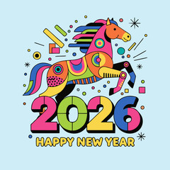 Obraz premium Year of the Horse 2026 Colorful Geometric Celebration