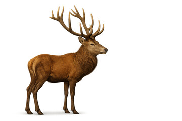 Red deer stag standing profile on transparent background, showcasing its powerful antlers, a symbol of wildlife and nature