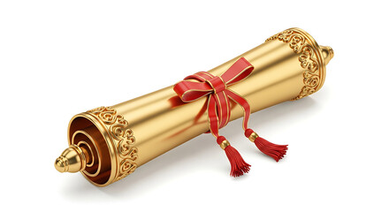 Golden Scroll Tied with Red Ribbon Symbol of Achievement and Celebration