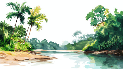 Galibi Nature Reserve. Galibi Nature Reserve hand drawn watercolor illustration