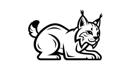 Detailed Black and White Illustration of a Crouching Lynx.