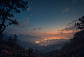 Romantic night view with deep blue tones
