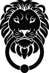 Lion head door knocker vector illustration. Lion door knocker antique decorative architectural ornament vector illustration line icon, silhouette 