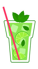 Illustration of a refreshing mojito cocktail with lime and mint.