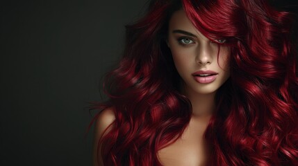 Fototapeta premium Captivating portrait of a woman with vibrant red hair studio setting fashion photography dramatic lighting