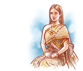woman in traditional dress digital art for card decoration illustration