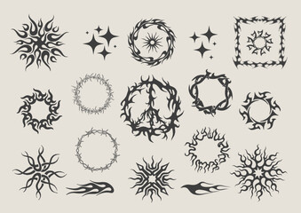 Big bundle of gothic tattoo shapes in y2k style