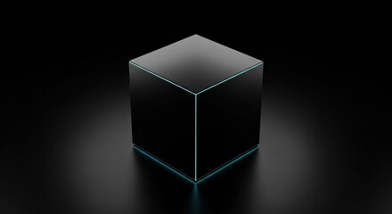 Glossy Black Cube on Dark Minimalist Background