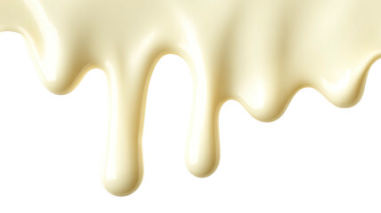 Creamy white substance dripping downwards on a dark background
