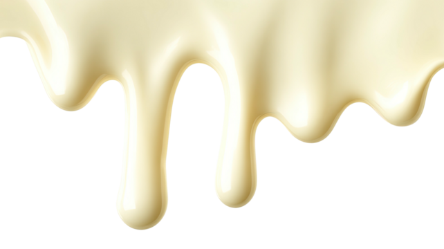 Creamy white substance dripping downwards on a dark background