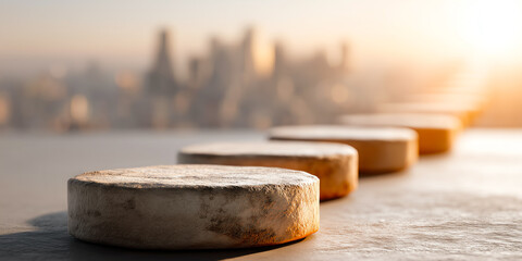 Business Pathway of Growth Mindset Stepping Stones Leading Toward City Skyline While Fixed Mindset Fades Behind