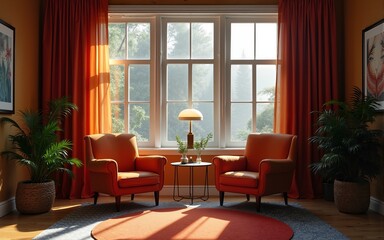 Studio interior for podcast and interview with two chairs. High quality