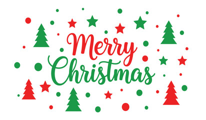 Festive merry christmas greeting with colorful trees stars and dots for holiday season celebrations and winter festivities isolated on white background © rsvect02