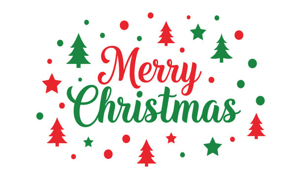 Festive merry christmas greeting with colorful christmas trees stars and snowflakes for holiday season celebrations isolated on white background