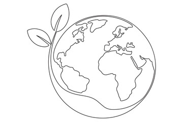Earth and plant sprout one line minimal illustration for environment care and global sustainability
