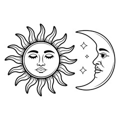 Minimalistic silhouette sun and moon