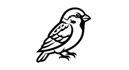 Detailed Line Art of a Sparrow Perched and Alert.