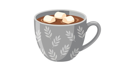 Warm gray mug filled with hot chocolate and fluffy marshmallows