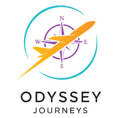 Travel Logo. Travel, tourism agency logo design, icons and symbol. Silhouette of flying plane