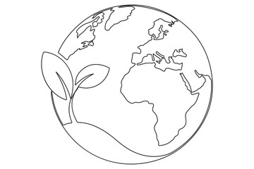 Earth and plant sprout one line minimal illustration for environment care and global sustainability
