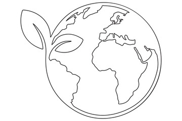 Earth and plant sprout one line minimal illustration for environment care and global sustainability
