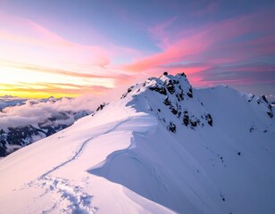 Snowy mountain peak at vibrant sunset (1)