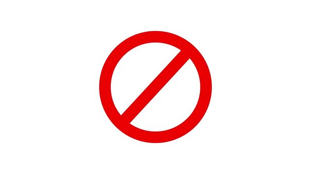 Red sign stop, cross, x, ban, cancel, prohibited icon animation on white background.