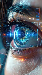 Closeup of a Futuristic Eye with Glowing Blue Circuitry