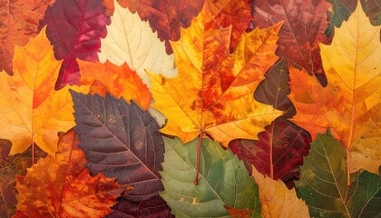 Autumn leaves, vibrant fall colors, various shades