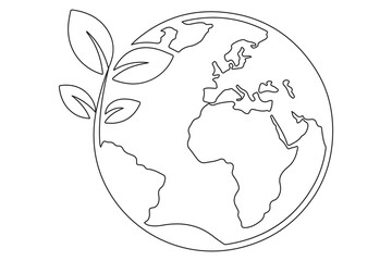 Earth and plant sprout one line minimal illustration for environment care and global sustainability
