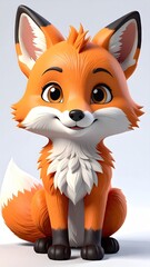 Obraz premium Adorable Orange Fox Cartoon Character Sitting Against White Background