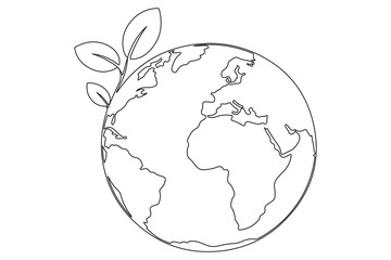 Earth and plant sprout one line minimal illustration for environment care and global sustainability
