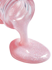 Shimmery pink liquid pours in a thick stream