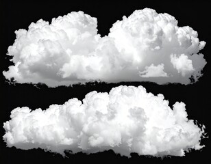 Two fluffy white clouds against a black background