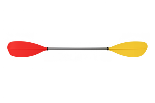 Kayak paddle featuring red and yellow blades for watersports activities, isolated on transparent background