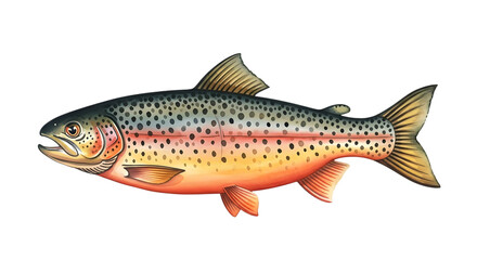 Fototapeta premium A beautifully detailed illustration of a wild brown trout fish with vibrant colors against a black background